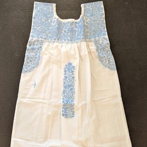 Mi Golondrina white Flores dress with light blue embroidery